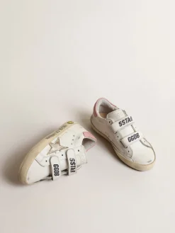 Outlet Golden Goose Old School Young com estrela de couro metálico e talão rosa Cor: branco