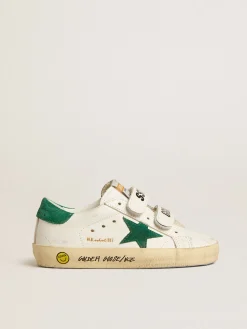 Cheap Golden Goose Old School Young com estrela e talão de suede verde Cor: branco