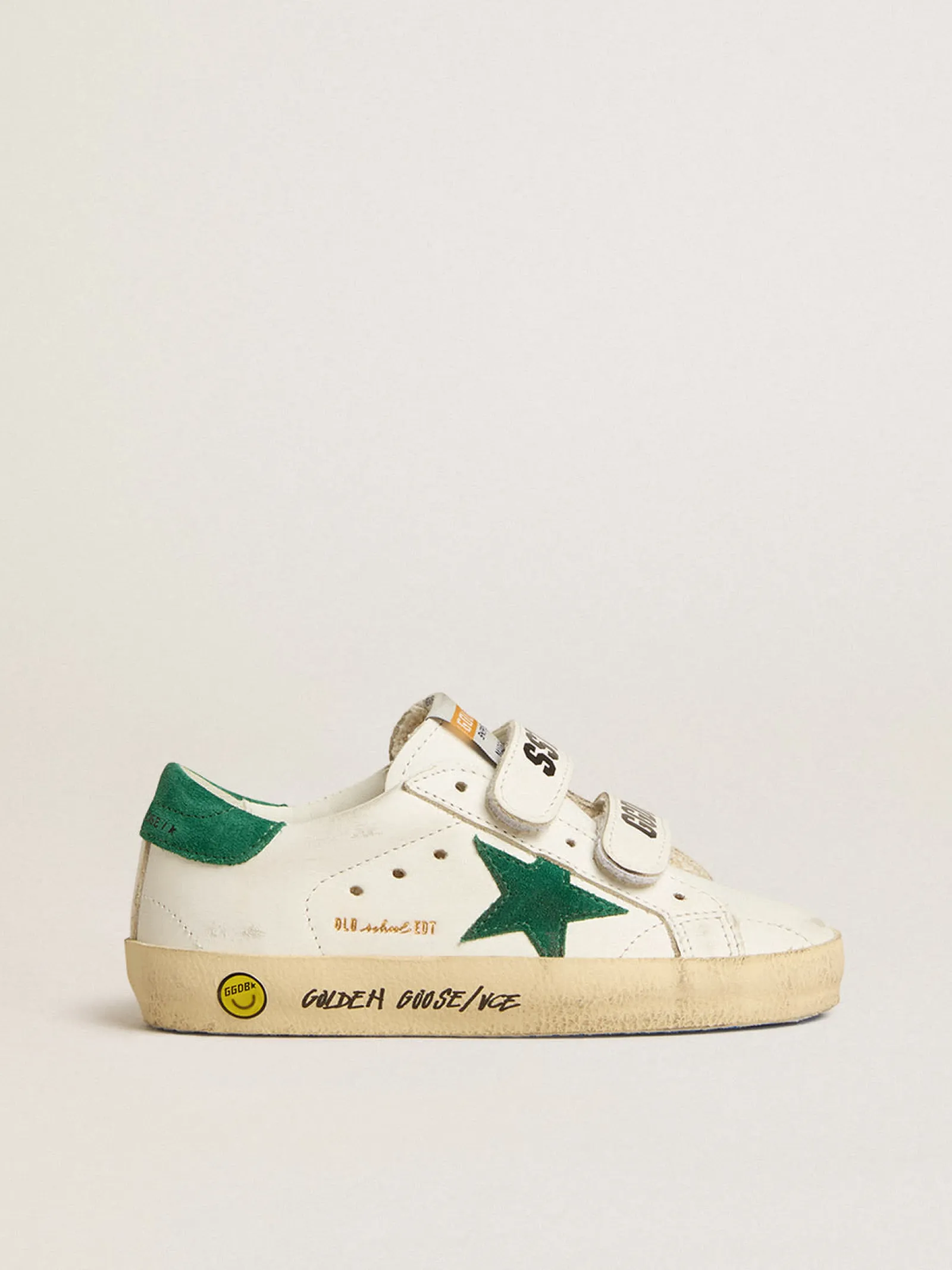 Cheap Golden Goose Old School Young com estrela e talão de suede verde Cor: branco