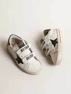 New Golden Goose Old School Young com estrela de couro metálico e talão preto Cor: branco