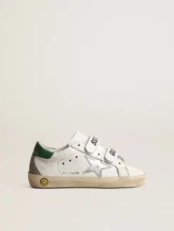 Online Golden Goose Old School Young com estrela de couro metálico e talão verde Cabedal de napa branca