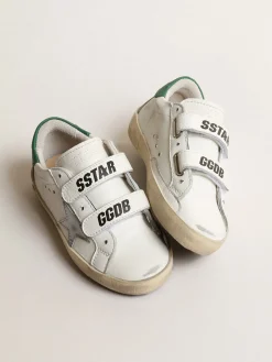 Online Golden Goose Old School Young com estrela de couro metálico e talão verde Cabedal de napa branca