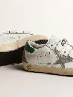 Online Golden Goose Old School Young com estrela de couro metálico e talão verde Cabedal de napa branca
