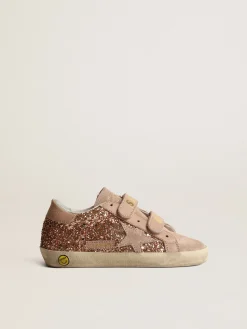 Sale Golden Goose Old School Young de glitter rosa pêssego com estrela de suede rosa Cabedal de glitter na cor rosa pêssego