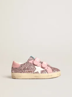 Best Sale Golden Goose Old School Young de glitter lilás com estrela branca e talão rosa Cabedal de glitter lilás