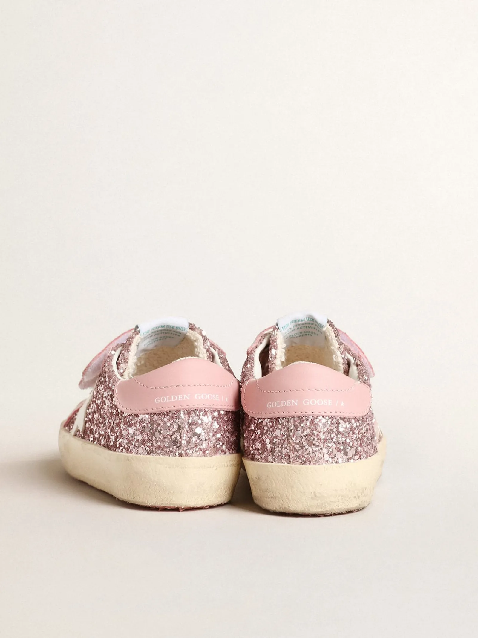 Best Sale Golden Goose Old School Young de glitter lilás com estrela branca e talão rosa Cabedal de glitter lilás