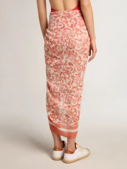 Best Sale Golden Goose Pareô de voile de algodão com estampa branca e vermelho coral all-over Coleção Resort