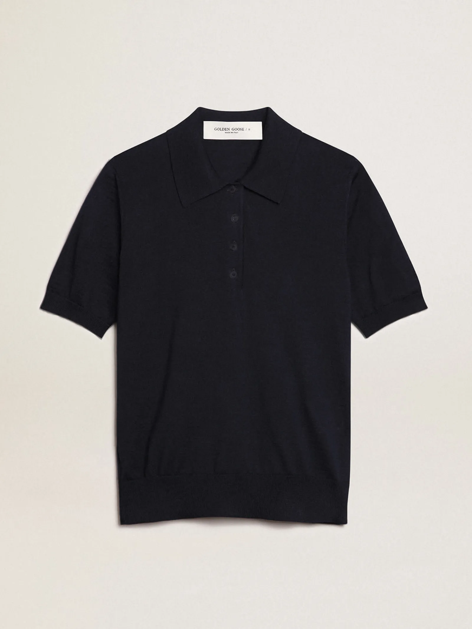 Best Sale Golden Goose Polo feminina de lã merino azul-marinho Golden Collection