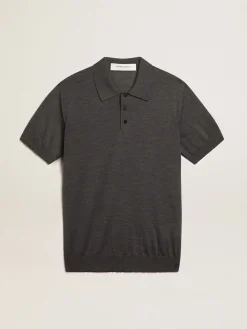 Online Golden Goose Polo feminina de lã merino na cor antracite Golden Collection