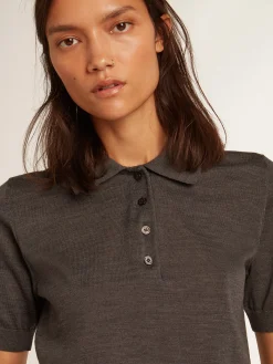 Online Golden Goose Polo feminina de lã merino na cor antracite Golden Collection