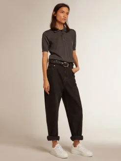 Online Golden Goose Polo feminina de lã merino na cor antracite Golden Collection