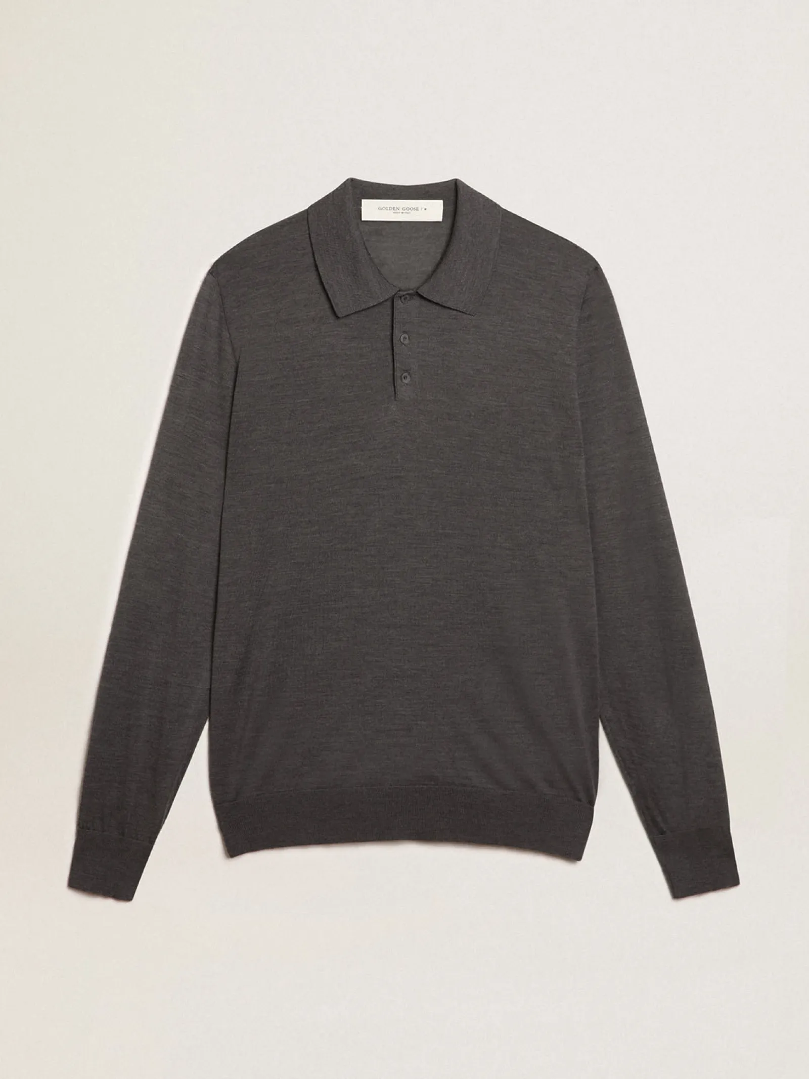 Cheap Golden Goose Polo masculina de manga comprida de lã merino cinza Golden Collection