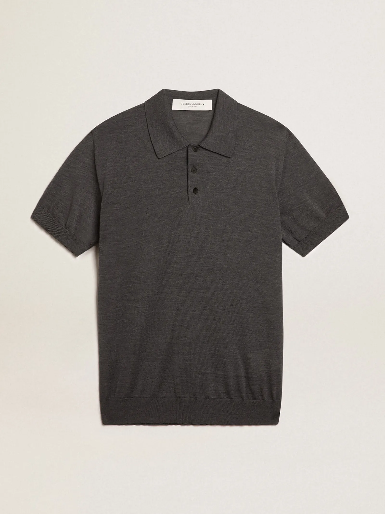 Outlet Golden Goose Polo masculina de manga curta de lã merino cinza Golden Collection