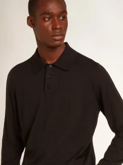Store Golden Goose Polo masculina de manga comprida de lã merino preta Golden Collection