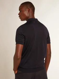 Best Golden Goose Polo masculina de manga curta de lã merino azul-marinho Golden Collection