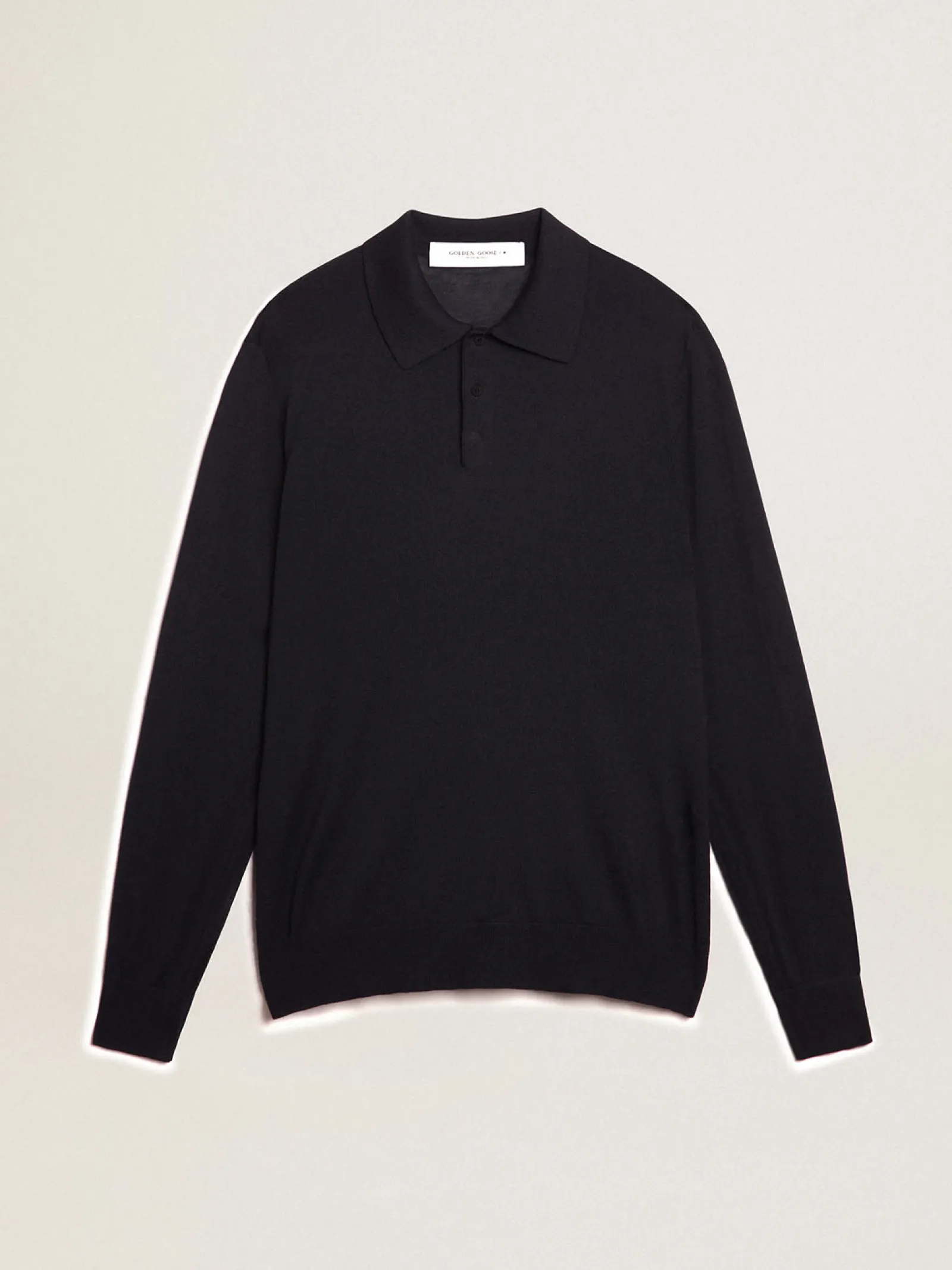 Discount Golden Goose Polo masculina de manga comprida de lã merino azul-marinho Golden Collection