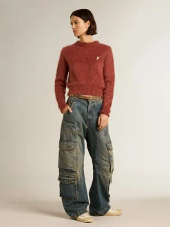 Store Golden Goose Pulôver cropped de mohair lilás escuro Coleção Journey