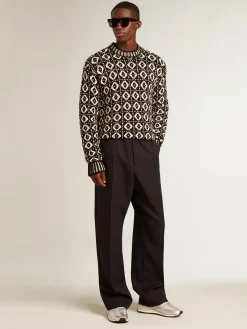 Fashion Golden Goose Pulôver de gola redonda com estampas geométricas brancas e pretas Coleção Journey