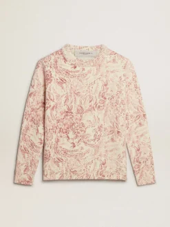 Shop Golden Goose Pulôver de gola redonda feminino de lã com estampa toile de jouy all over Coleção Journey