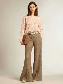 Shop Golden Goose Pulôver de gola redonda feminino de lã com estampa toile de jouy all over Coleção Journey