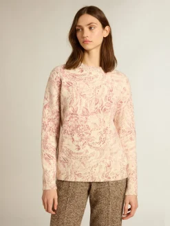 Shop Golden Goose Pulôver de gola redonda feminino de lã com estampa toile de jouy all over Coleção Journey