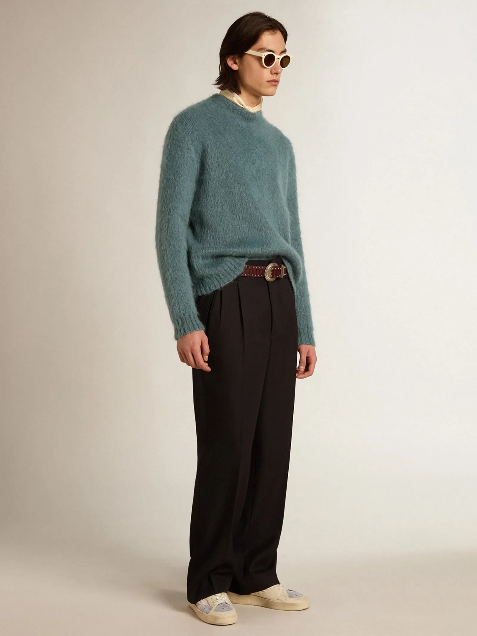 Outlet Golden Goose Pulôver de mohair azul pálido Coleção Journey