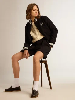 Flash Sale Golden Goose Pulôver feminino de gola redonda de lã com padrão entrelaçado Cor: branco natural