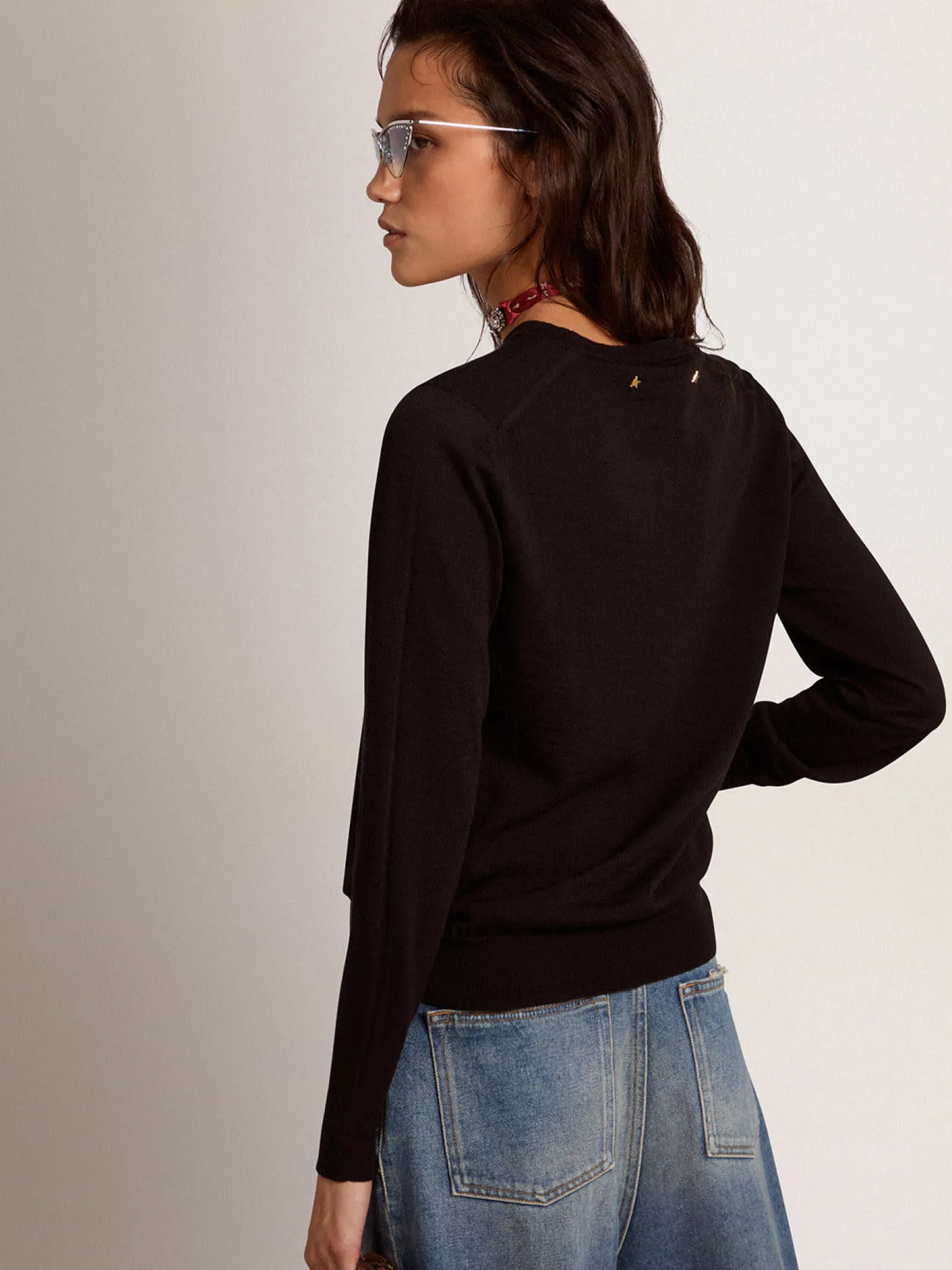 Flash Sale Golden Goose Pulôver feminino de gola redonda de lã preta Cor: preto