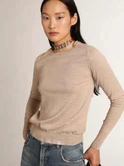 Cheap Golden Goose Pulôver feminino de lã merino marrom-claro Cor: marrom claro