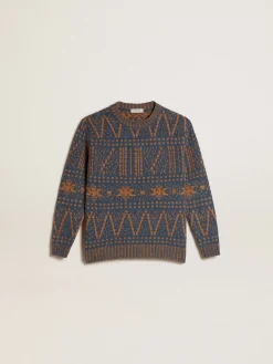 Best Golden Goose Pulôver infantil masculino de gola redonda com estampa fair isle azul Coleção Journey