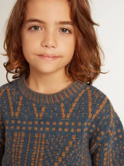 Best Golden Goose Pulôver infantil masculino de gola redonda com estampa fair isle azul Coleção Journey