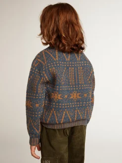 Best Golden Goose Pulôver infantil masculino de gola redonda com estampa fair isle azul Coleção Journey