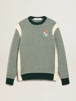 Best Sale Golden Goose Pulôver masculino de gola redonda de lã bicolor branca e verde Cor: branco e verde
