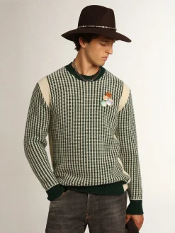 Best Sale Golden Goose Pulôver masculino de gola redonda de lã bicolor branca e verde Cor: branco e verde