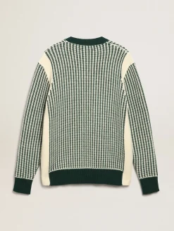 Best Sale Golden Goose Pulôver masculino de gola redonda de lã bicolor branca e verde Cor: branco e verde