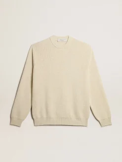 Online Golden Goose Pulôver masculino de gola redonda em algodão panamá e logo nas costas Coleção Journey