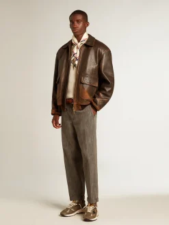 Online Golden Goose Pulôver masculino de gola redonda em algodão panamá e logo nas costas Coleção Journey
