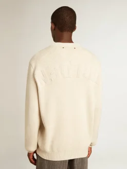 Online Golden Goose Pulôver masculino de gola redonda em algodão panamá e logo nas costas Coleção Journey