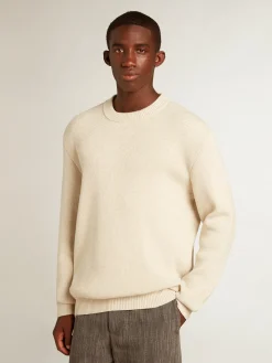 Online Golden Goose Pulôver masculino de gola redonda em algodão panamá e logo nas costas Coleção Journey