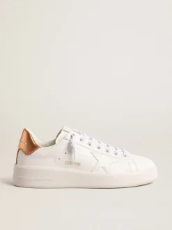 Outlet Golden Goose Purestar de base vegetal com talão de couro metálico bronze Cabedal de base vegetal branco