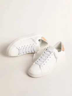 Outlet Golden Goose Purestar de base vegetal com talão de couro metálico bronze Cabedal de base vegetal branco