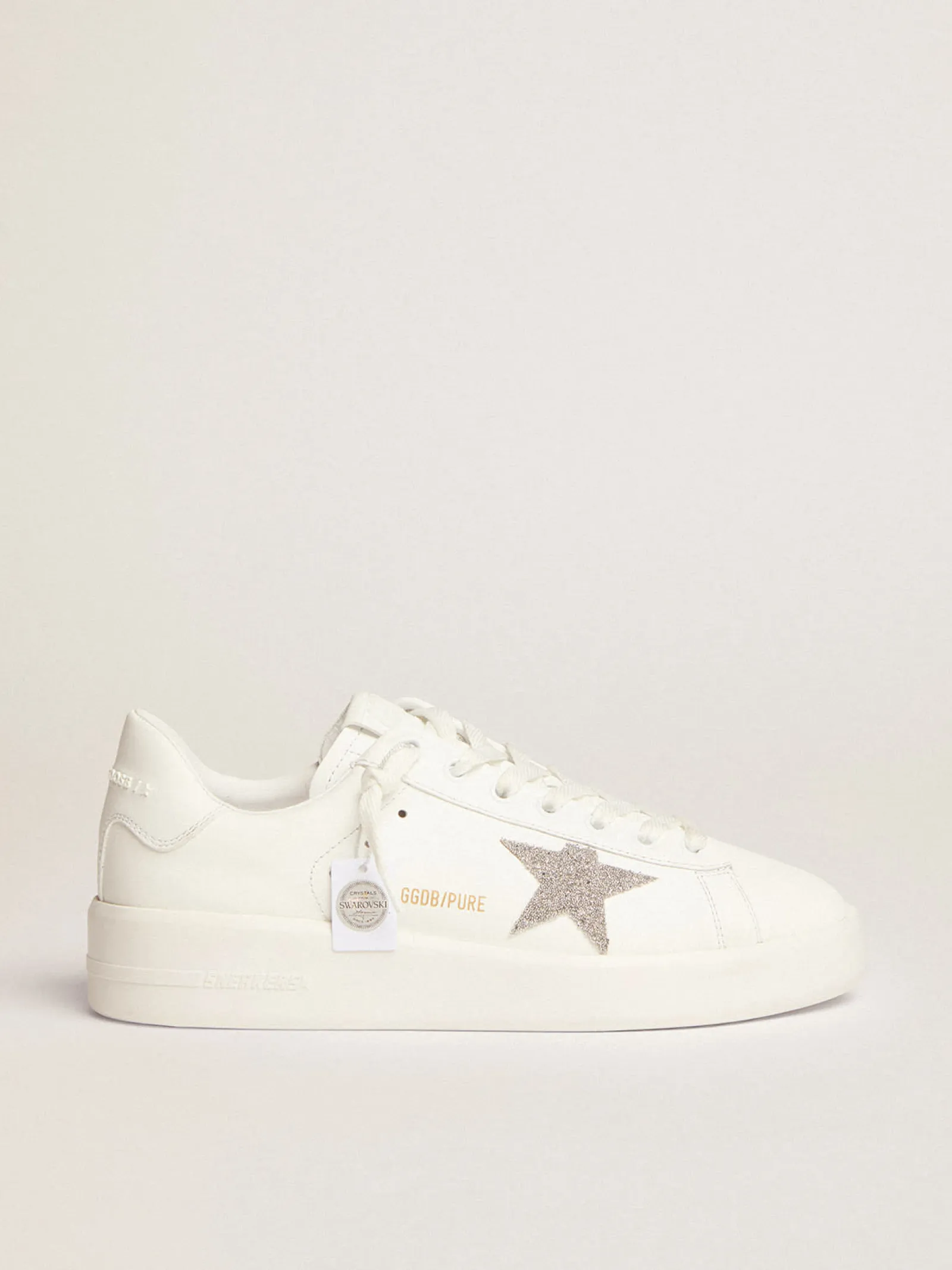 Cheap Golden Goose Purestar feminino de couro branco com estrela de cristais prateados Cor: branco