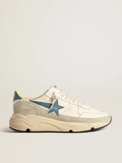 Discount Golden Goose Running Sole de napa com estrela de couro azul e inserção de suede Cabedal de napa branca
