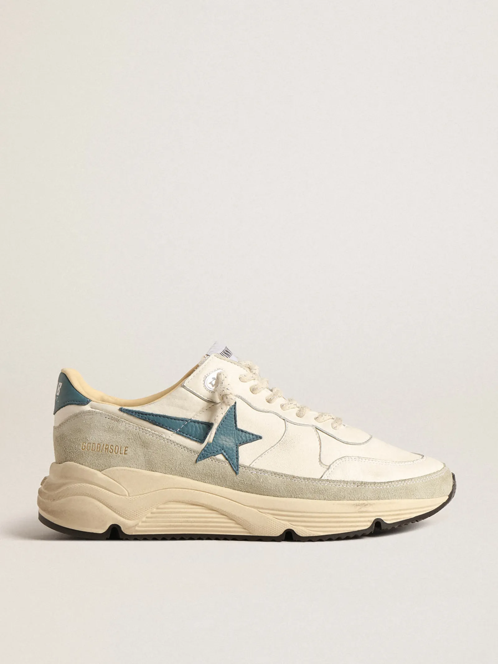 Discount Golden Goose Running Sole de napa com estrela de couro azul e inserção de suede Cabedal de napa branca