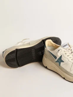 Discount Golden Goose Running Sole de napa com estrela de couro azul e inserção de suede Cabedal de napa branca