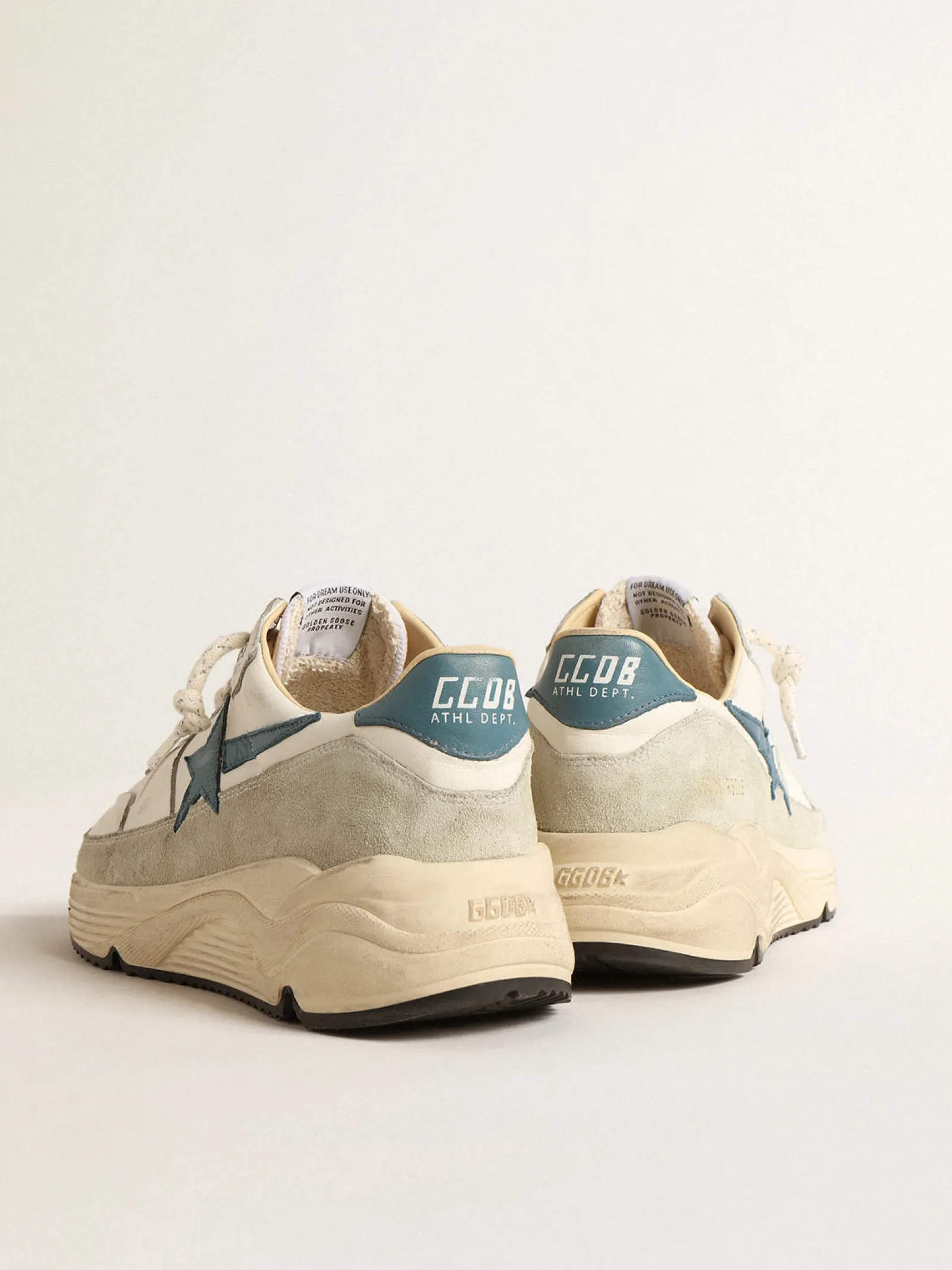 Discount Golden Goose Running Sole de napa com estrela de couro azul e inserção de suede Cabedal de napa branca