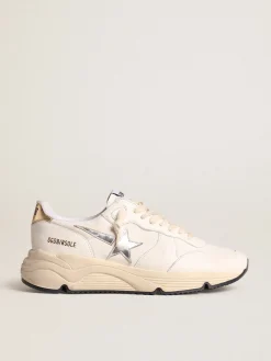 Best Golden Goose Running Sole de napa com estrela prateada e talão de couro dourado Cabedal de napa branca