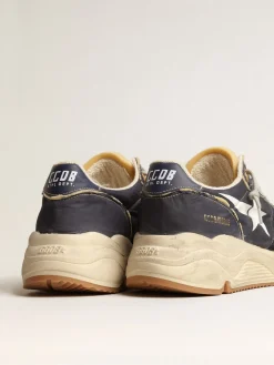 New Golden Goose Running Sole de náilon azul com estrela estampada branca Cabedal de náilon azul-escuro com detalhes de espuma de borracha bege