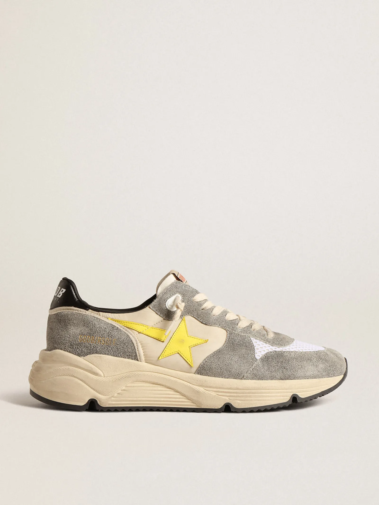 Online Golden Goose Running Sole de náilon bege e suede cinza com estrela amarela Cabedal de náilon délavé bege
