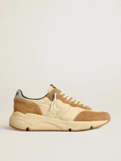 Sale Golden Goose Running Sole de náilon marfim e suede tabaco com estrela de couro marfim Cabedal de náilon cor de marfim e suede na cor tabaco